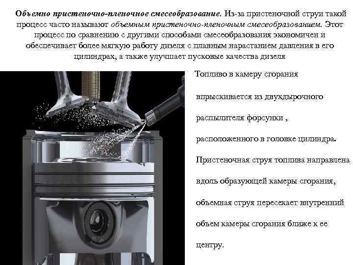 Объемно пристеночно-пленочное смесеобразование. Из-за пристеночной струи такой процесс часто называют объемным пристеночно-пленочным смесеобразованием. Этот