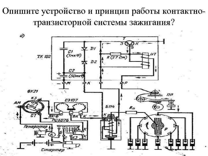 Опишите устройство и принцип работы контактнотранзисторной системы зажигания? 