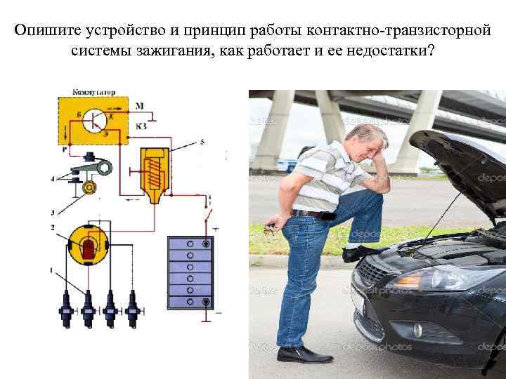 Опишите устройство и принцип работы контактно-транзисторной системы зажигания, как работает и ее недостатки? 