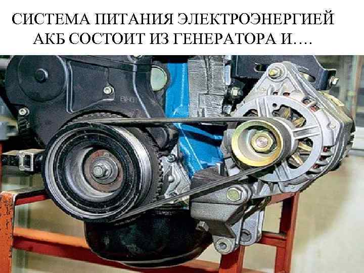 СИСТЕМА ПИТАНИЯ ЭЛЕКТРОЭНЕРГИЕЙ АКБ СОСТОИТ ИЗ ГЕНЕРАТОРА И…. 