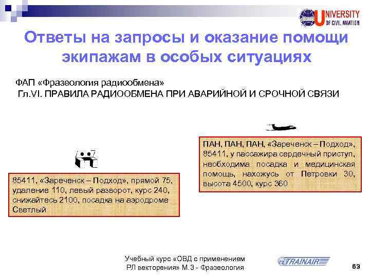 Ответы на запросы и оказание помощи экипажам в особых ситуациях ФАП «Фразеология радиообмена» Гл.