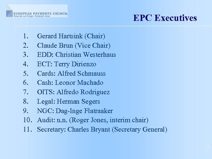 EPC Executives 1. 2. 3. 4. 5. 6. 7. 8. 9. 10. 11. Gerard