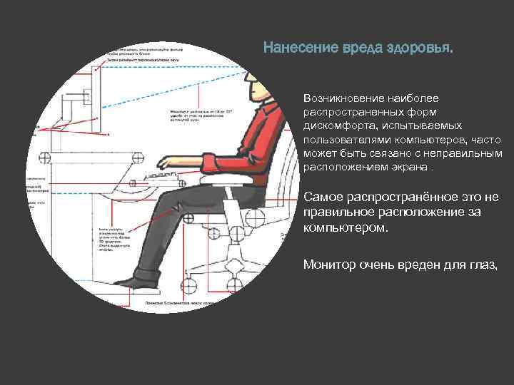 Нанесение вреда здоровья. Возникновение наиболее распространенных форм дискомфорта, испытываемых пользователями компьютеров, часто может быть
