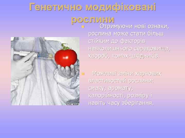 Генетично модифіковані рослини n Отримуючи нові ознаки, n n Отримуючи нові ознаки, рослина може