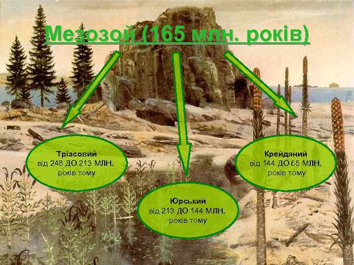 Мезозой (165 млн. років) Тріасовий від 248 ДО 213 МЛН. років тому Крейдяний від