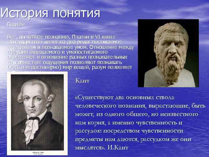 История понятия Платон Всё, доступное познанию, Платон в VI книге «Государства» делит на два