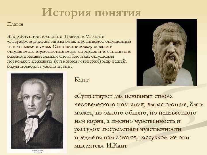 История понятия Платон Всё, доступное познанию, Платон в VI книге «Государства» делит на два