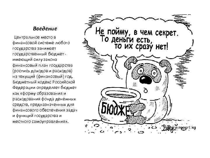 Введение Центральное место в финансовой системе любого государства занимает государственный бюджет имеющий силу закона