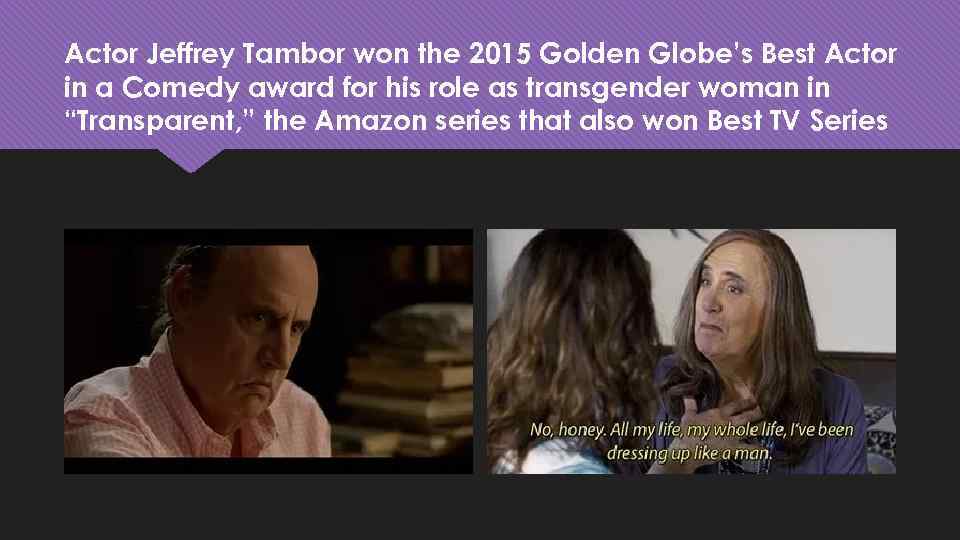 Actor Jeffrey Tambor won the 2015 Golden Globe’s Best Actor in a Comedy award