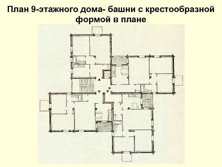 План 9 -этажного дома- башни с крестообразной формой в плане 