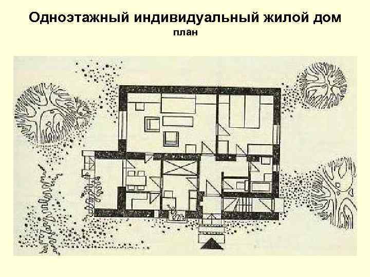 Одноэтажный индивидуальный жилой дом план 
