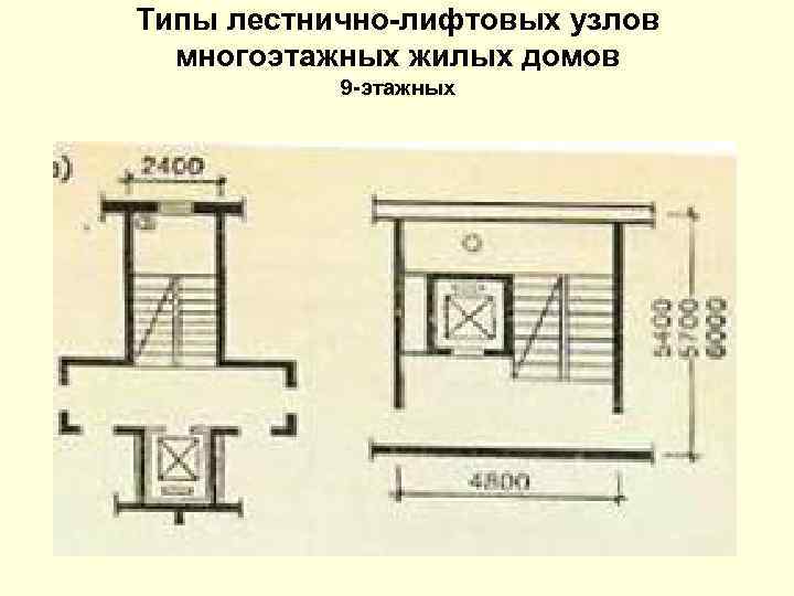 Типы лестнично-лифтовых узлов многоэтажных жилых домов 9 -этажных 