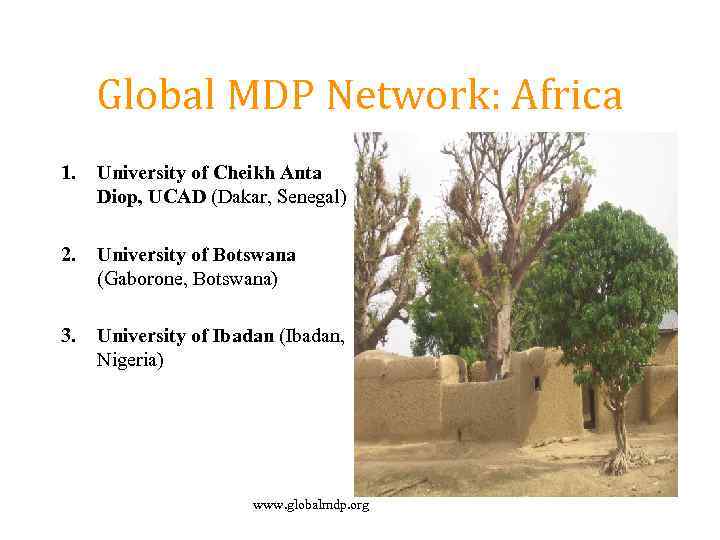 Global MDP Network: Africa 1. University of Cheikh Anta Diop, UCAD (Dakar, Senegal) 2.