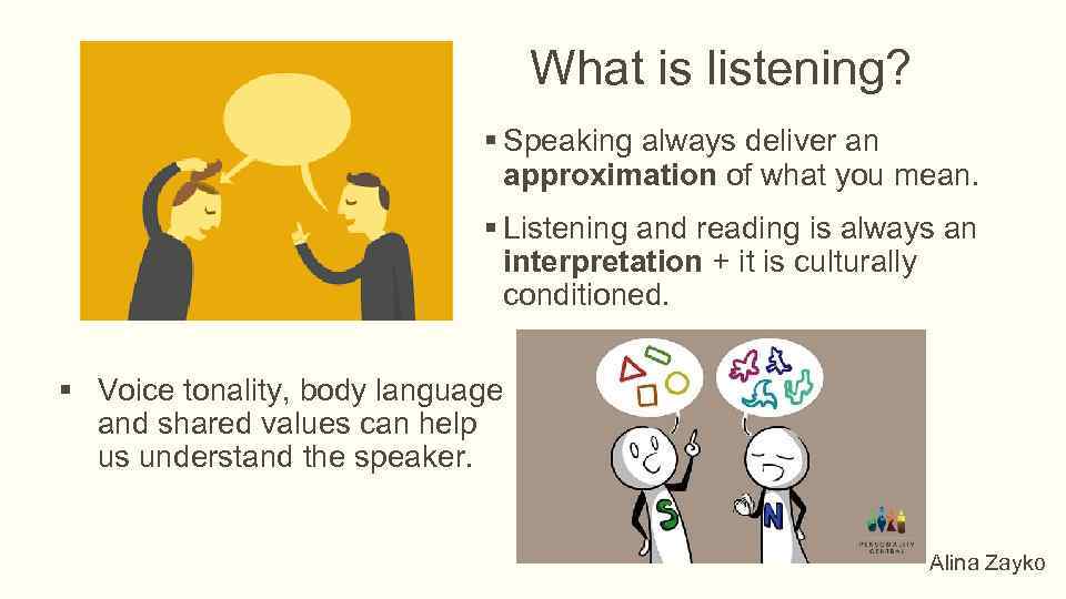 What is listening? § Speaking always deliver an approximation of what you mean. §