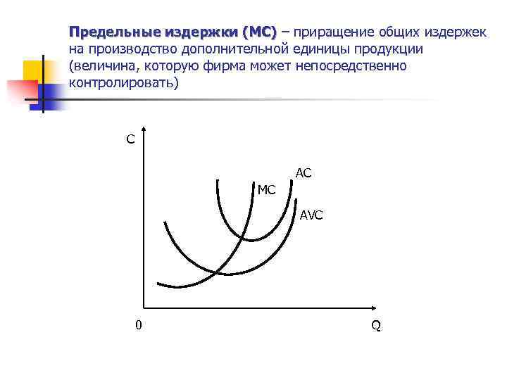 Предельные издержки (MC) – приращение общих издержек на производство дополнительной единицы продукции (величина, которую