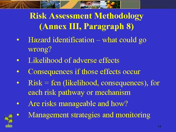 Risk Assessment Methodology (Annex III, Paragraph 8) • • • Hazard identification – what