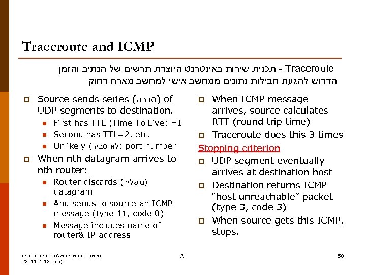 Traceroute and ICMP - תכנית שירות באינטרנט היוצרת תרשים של הנתיב והזמן Traceroute הדרוש