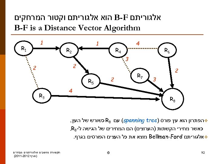  אלגוריתם B-F הוא אלגוריתם וקטור המרחקים B-F is a Distance Vector Algorithm 4