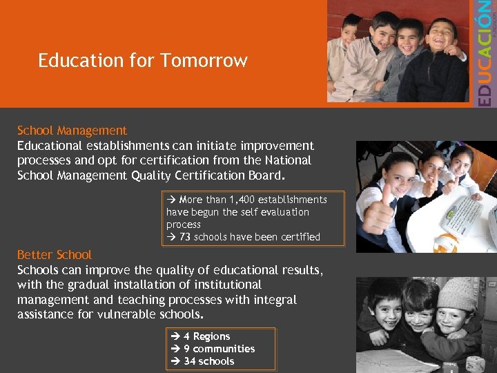 Education for Tomorrow School Management Educational establishments can initiate improvement processes and opt for