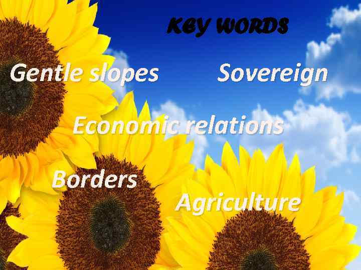 KEY Gentle slopes KEY WORDS Sovereign Economic relations Borders Agriculture 