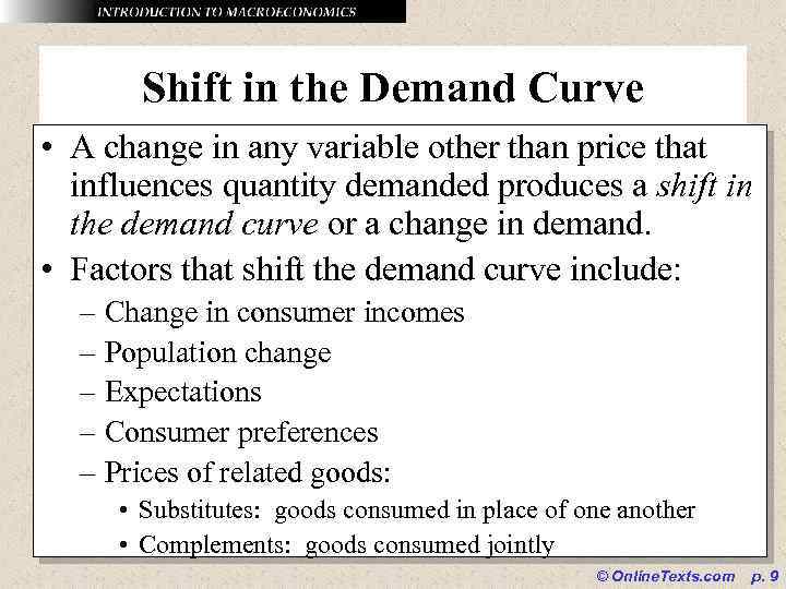 Shift in the Demand Curve • A change in any variable other than price