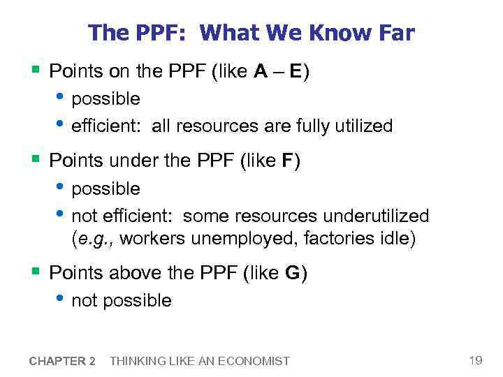 The PPF: What We Know Far § Points on the PPF (like A –