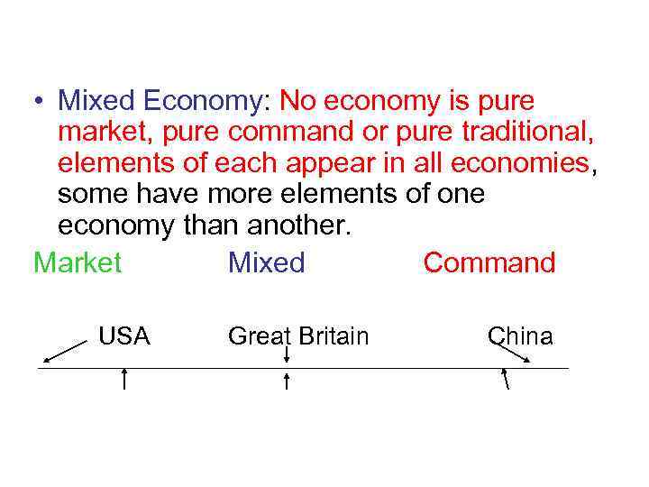  • Mixed Economy: No economy is pure market, pure command or pure traditional,