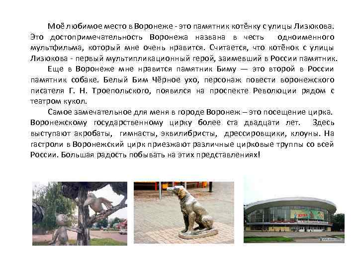 Моё любимое место в Воронеже - это памятник котёнку с улицы Лизюкова. Это достопримечательность
