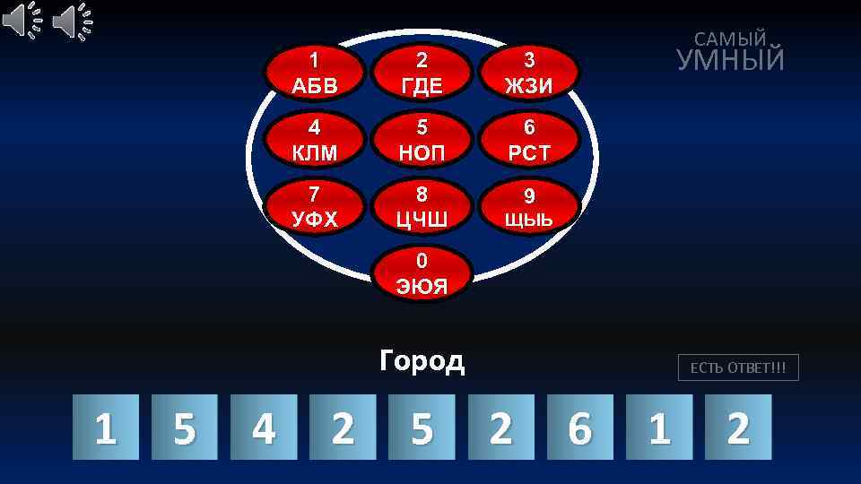 1 АБВ 2 ГДЕ 5 НОП 6 РСТ 7 УФХ 8 ЦЧШ УМНЫЙ 3