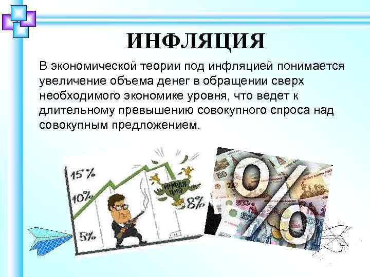 ИНФЛЯЦИЯ В экономической теории под инфляцией понимается увеличение объема денег в обращении сверх необходимого