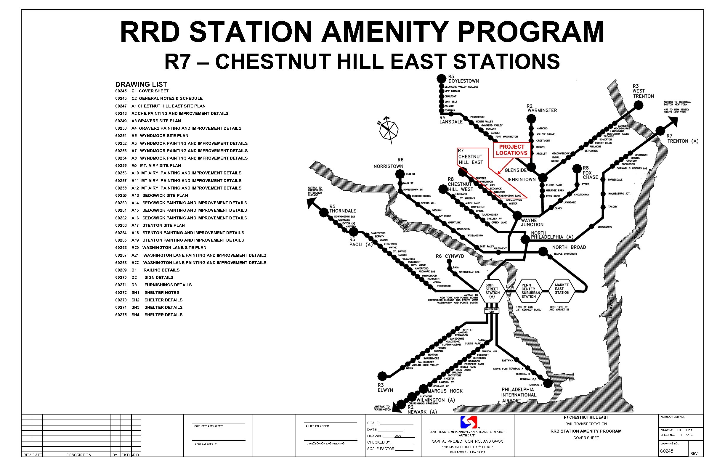RRD STATION AMENITY PROGRAM R 7 – CHESTNUT HILL EAST STATIONS DRAWING LIST 60245