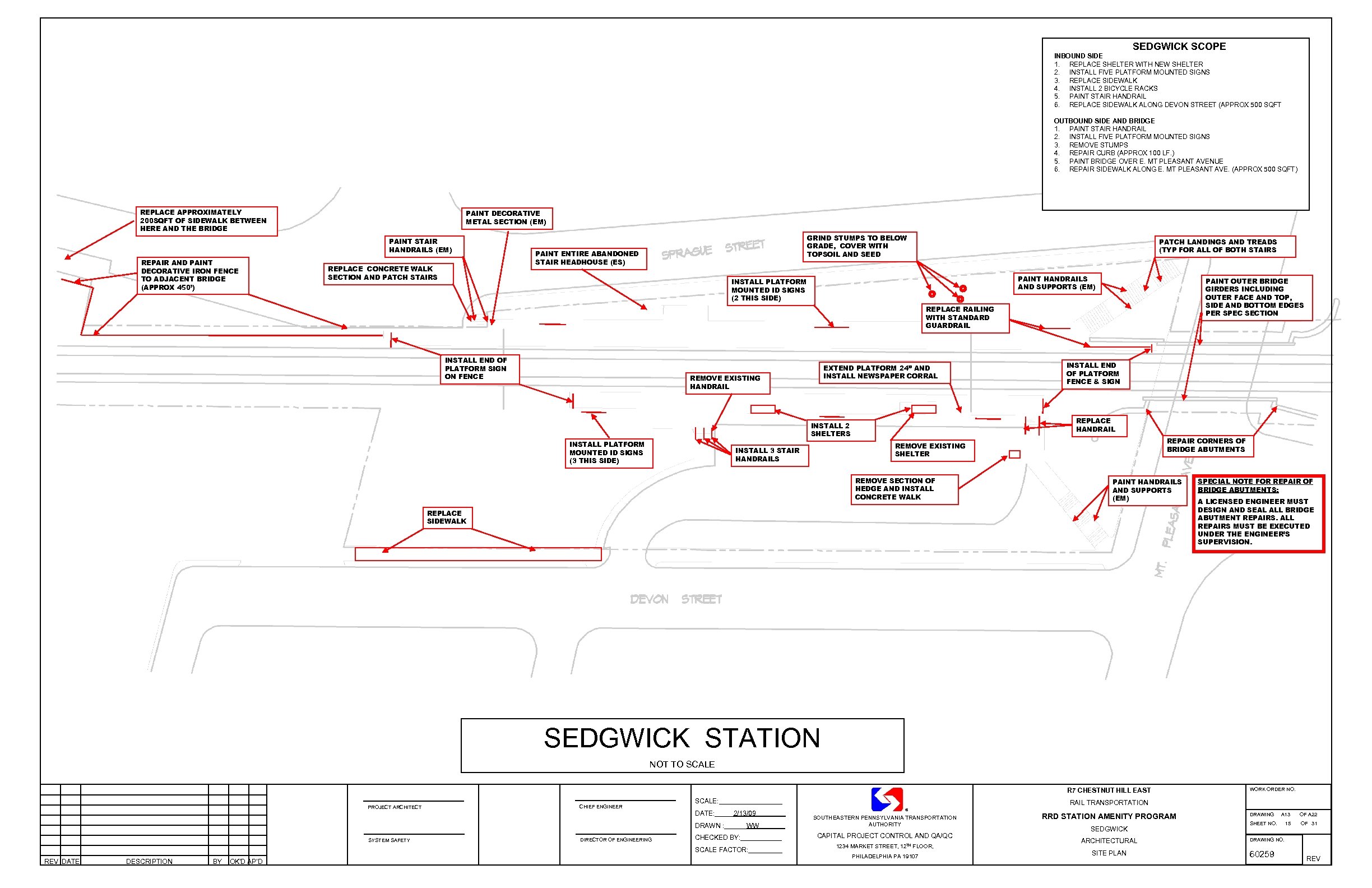 SEDGWICK SCOPE INBOUND SIDE 1. REPLACE SHELTER WITH NEW SHELTER 2. INSTALL FIVE PLATFORM