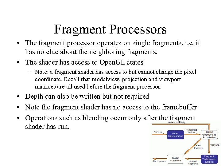 Fragment Processors • The fragment processor operates on single fragments, i. e. it has