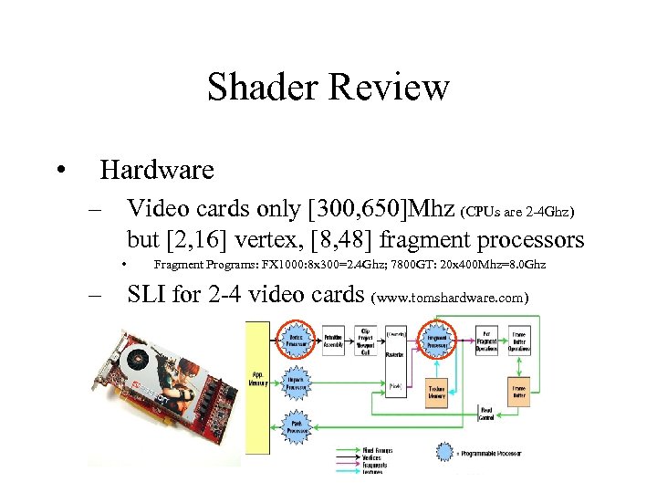 Shader Review • Hardware – Video cards only [300, 650]Mhz (CPUs are 2 -4