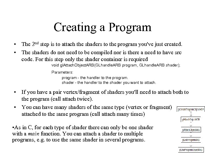 Creating a Program • The 2 nd step is to attach the shaders to