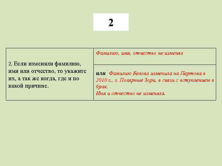 2 Фамилию, имя, отчество не изменял 2. Если изменяли фамилию, имя или отчество, то