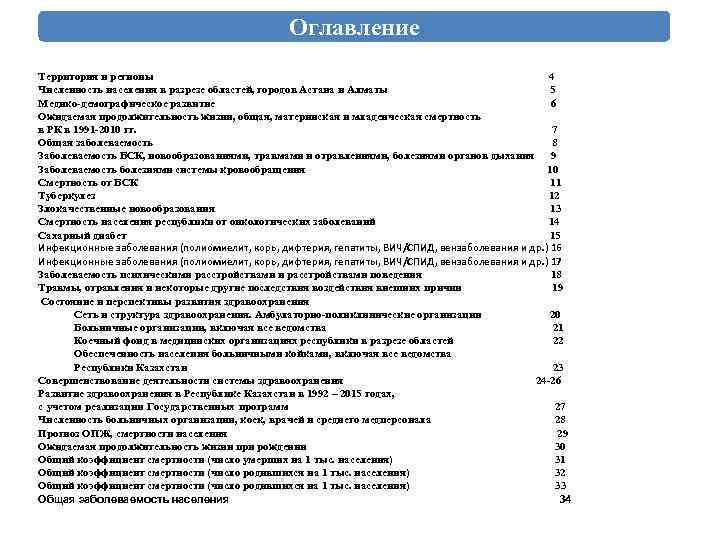 Оглавление Территория и регионы 4 Численность населения в разрезе областей, городов Астана и Алматы