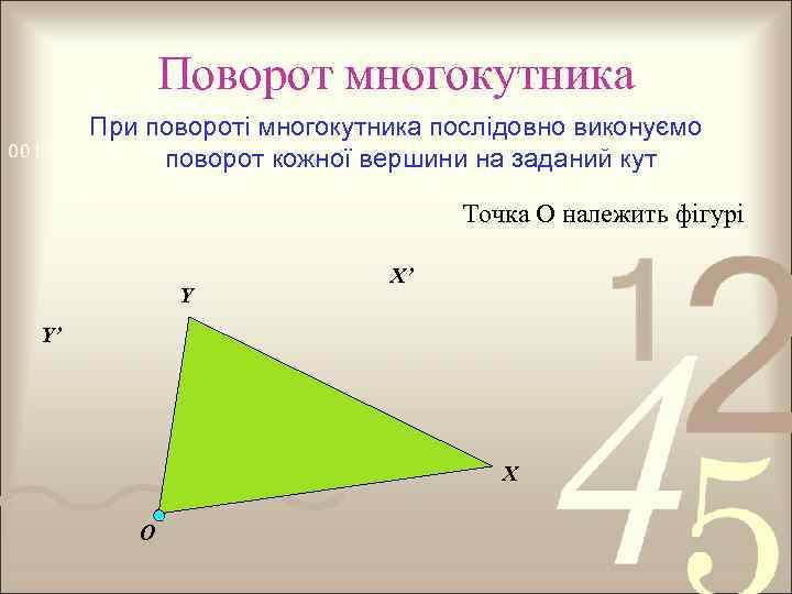 Поворот многокутника При повороті многокутника послідовно виконуємо поворот кожної вершини на заданий кут Точка