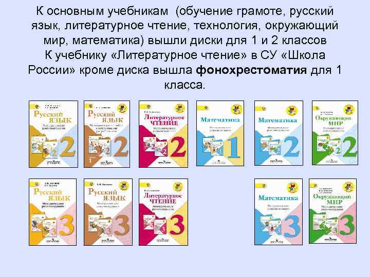 К основным учебникам (обучение грамоте, русский язык, литературное чтение, технология, окружающий мир, математика) вышли