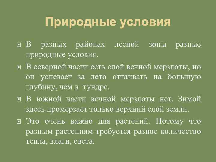 Лес условия