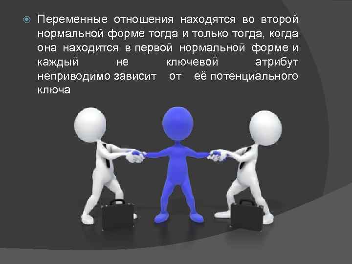  Переменные отношения находятся во второй нормальной форме тогда и только тогда, когда она