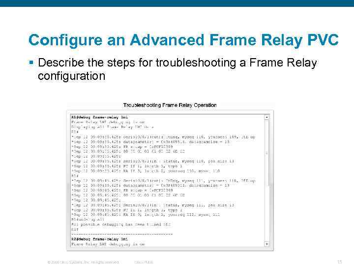 Configure an Advanced Frame Relay PVC § Describe the steps for troubleshooting a Frame