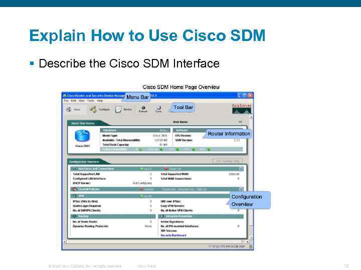 Explain How to Use Cisco SDM § Describe the Cisco SDM Interface © 2006