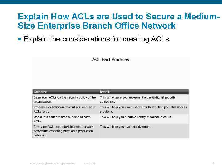 Explain How ACLs are Used to Secure a Medium. Size Enterprise Branch Office Network