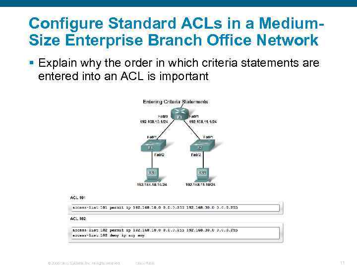 Configure Standard ACLs in a Medium. Size Enterprise Branch Office Network § Explain why