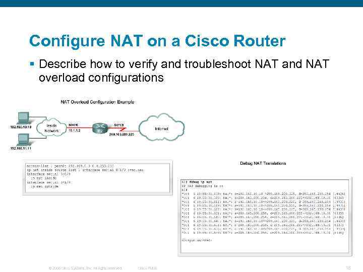 Configure NAT on a Cisco Router § Describe how to verify and troubleshoot NAT
