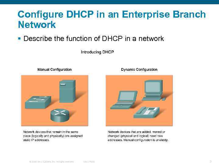 Configure DHCP in an Enterprise Branch Network § Describe the function of DHCP in