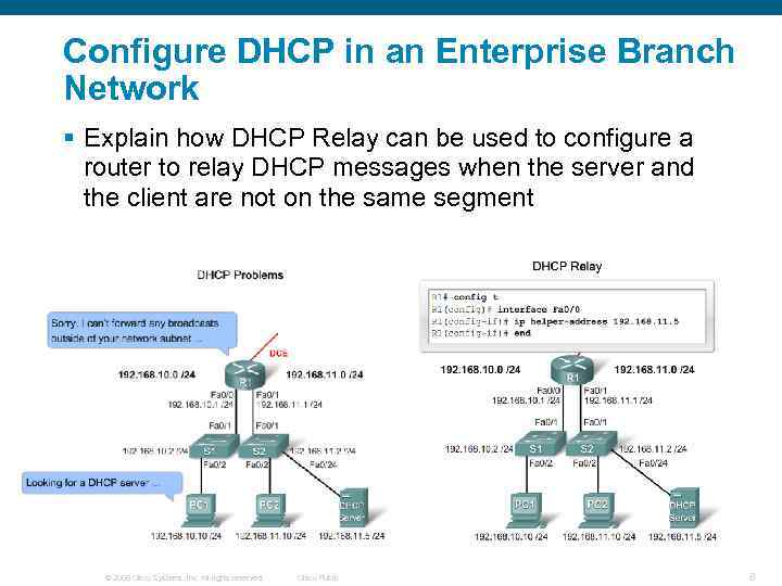 Configure DHCP in an Enterprise Branch Network § Explain how DHCP Relay can be