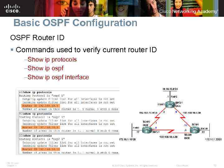 Basic OSPF Configuration OSPF Router ID § Commands used to verify current router ID