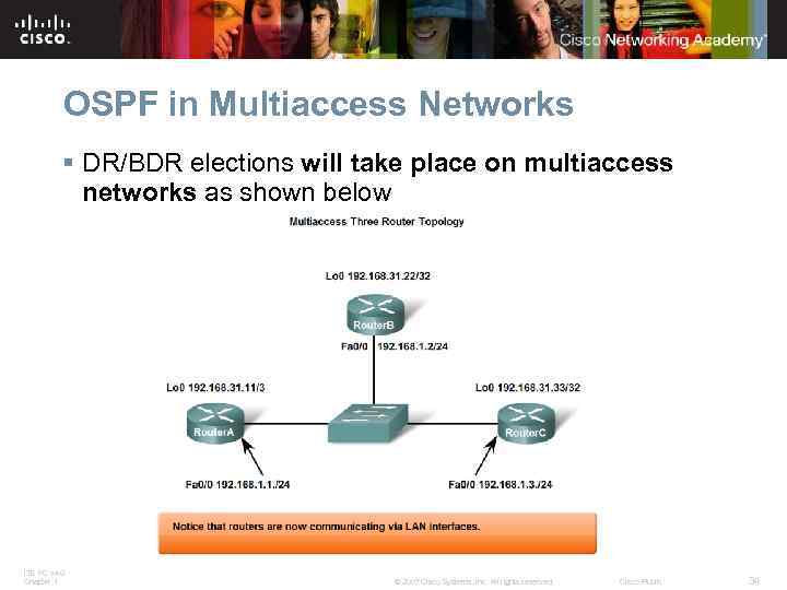OSPF in Multiaccess Networks § DR/BDR elections will take place on multiaccess networks as